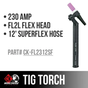 CK Worldwide TIG Torch FL230 – Water Cooled 2 Series (CK-FL2312SF) w/ 12.5′ Super Flex Hose