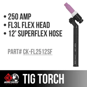 CK Worldwide | TIG Torch FL250 – Water Cooled 3 Series (CK-FL252512) w/ 12.5′ Super Flex Cable