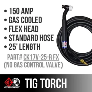 * CK Worldwide | TIG Torch #17 Style w/ gas valve – (CK17V-25-R FX) W/ 25ft. Standard hose