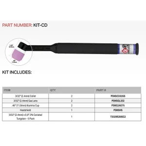 CK24 Air Cooled Cut-Down TIG Torch Kit, 80A, 25′, 1-Pc, Super-Flex, CK24-25SF-CD, With Cut-Down Accessory Kit