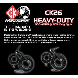 CK Worldwide Heavy Duty 26 Air Cooled TIG Torch , Flex Head, Valve, 300A – W/ 12.5ft. Super Flex Hose