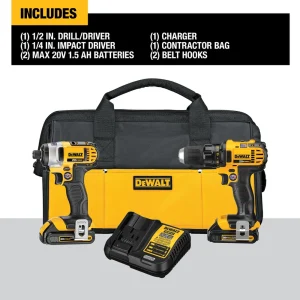 DEWALT DCK283D2 20V MAX* Lithium Ion Compact Drill/Driver / Impact Driver Combo Kit (1.5 Ah)