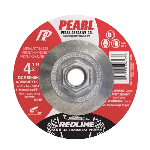 Pearl Abrasive DCRED45H 4-1/2X1/4X5/8-11 Redline™ Max-A.O.™ Depressed Center Wheels, A/WA24R, 10/Box