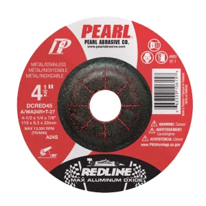 Pearl Abrasive DCRED45 4-1/2X1/4X7/8 Redline™ Max-A.O.™ Depressed Center Wheels, A/WA24R, 25/Box