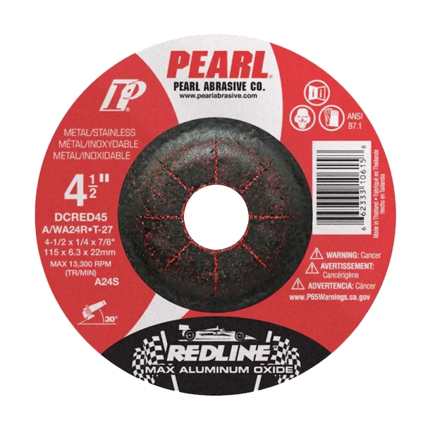 Pearl Abrasive DCRED45 4-1/2X1/4X7/8 Redline™ Max-A.O.™ Depressed Center Wheels, A/WA24R, 25/Box