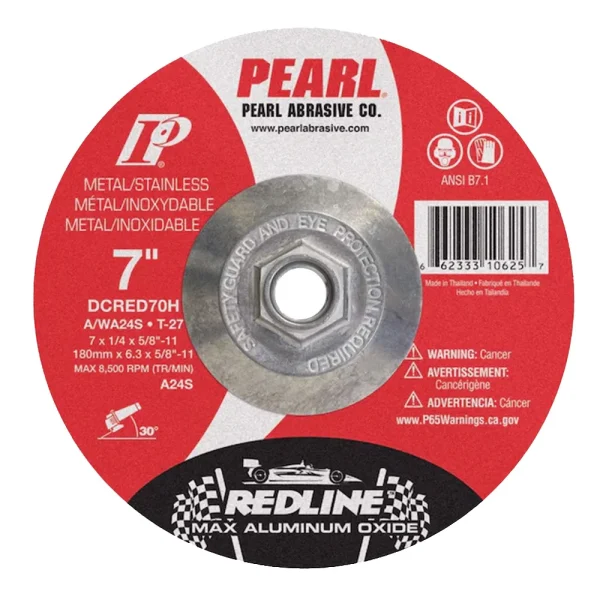 Pearl Abrasive DCRED70H 7X1/4X5/8-11 Redline™ Max-A.O.™ Depressed Center Wheels, A/WA24S, 10/Box