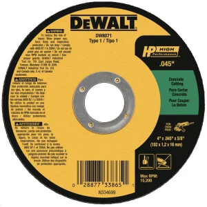 Dewalt Concrete cut-off wheel Type 1 4-1/2″x.045″x7/8″ 25/box – DW8072
