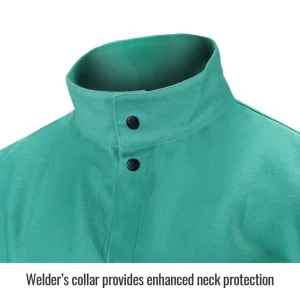 Black Stallion 60-3032 9oz. Flame-Resistant Cotton Welding Jacket, Green, 30″ length, MEDIUM