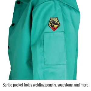 Black Stallion 60-3032 9oz. Flame-Resistant Cotton Welding Jacket, Green, 30″ length, MEDIUM