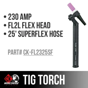 CK Worldwide TIG Torch FL230 – Water Cooled 2 Series (CK-FL2325SF) W/ 25ft. Super Flex Cable