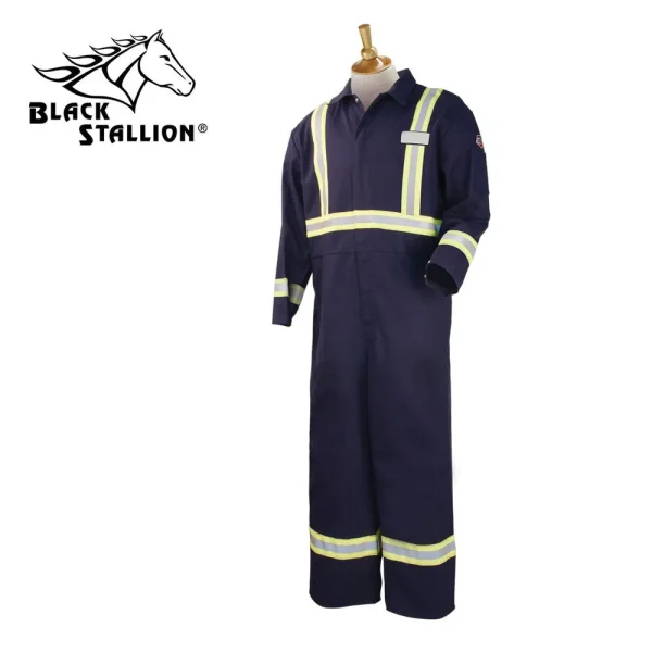 Revco FN9-32CA/PT/RTT 9 oz. Navy FR Cotton Coverall w/ FR Reflective Tape – 32″ Inseam (1 Coverall)