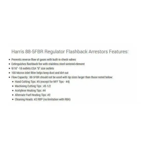 Harris® Flash-Guard® 88-5 FBR (R&L) 9/16″ – 18 Regulator Flashback Arrestor w/Check Valve #4301651