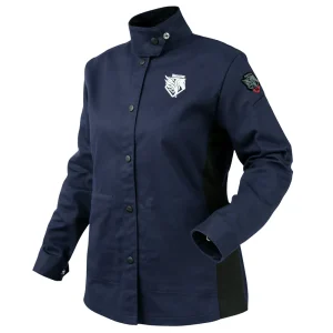 Black Stallion JF1015-NB-LRG ANGELFIRE® WOMENS FLAME-RESISTANT COTTON WELDING JACKET, NAVY & BLACK, LARGE
