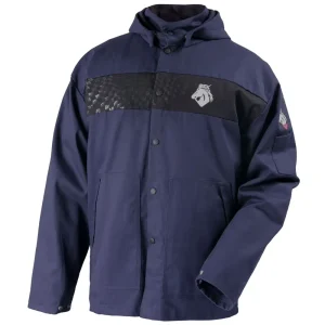 Black Stallion JF1633-NB-XLG BSX® 9 OZ. FLAME-RESISTNAT COTTON HOODED WELDING JACKET, NAVY BLUE, X-LARGE