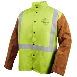 Revco JH1012-LM 30″, 9 oz. Safety Lime Reflective FR and Side Split Cowhide Hybrid Welding Jacket (1 Jacket)