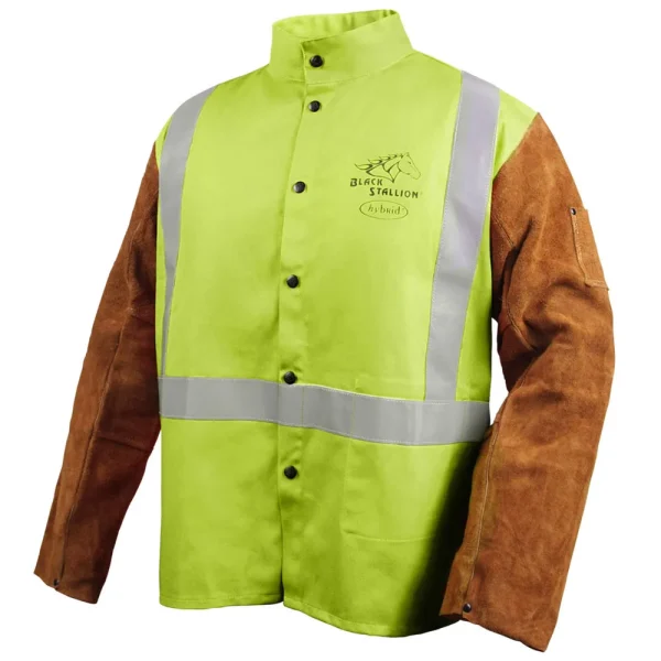 Revco JH1012-LM 30″, 9 oz. Safety Lime Reflective FR and Side Split Cowhide Hybrid Welding Jacket (1 Jacket)