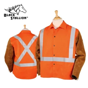 Revco JH1012-OR 30″, 9 oz. Safety Orange Reflective FR and Side Split Cowhide Hybrid Welding Jacket (1 Jacket)