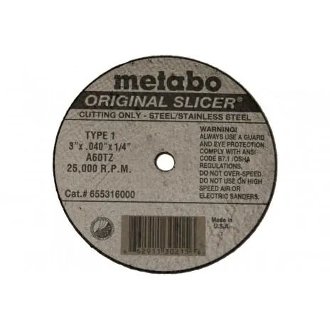 Metabo Original Slicer 4″x.040″x3/8″ Cut-Off Wheel Type 1 A60TZ (Box of 50)