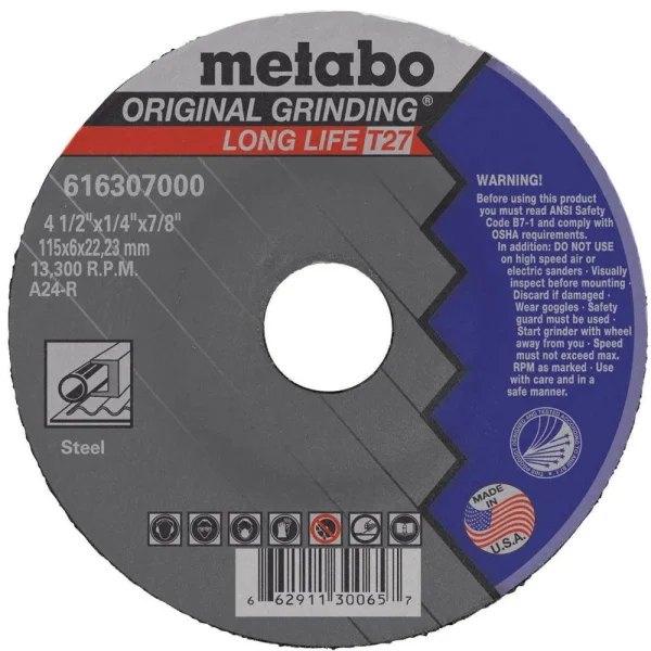 Metabo Type 27 Original Grinding Wheel, 4.5″ x .25″ x 7/8″, 25/pk – 616307000