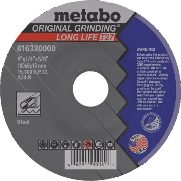 Metabo grinding wheel, 4″ x 1/4″ x 5/8″, 25/pk – 616330000