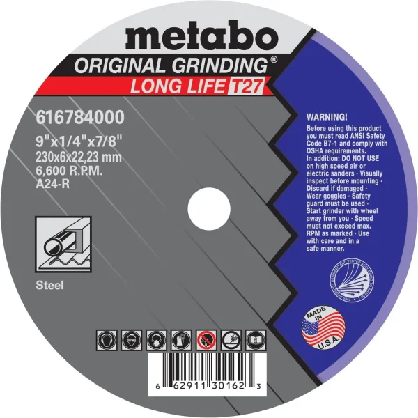 Metabo Grinding Wheel, 9″ x 1/4″ x 7/8″, 25/pk – 616784000