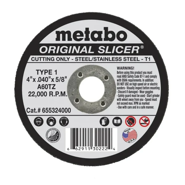 Metabo Type 1 ORIGINAL Cutting Wheels 4x.040×5/8 – 50/pk – 655324000