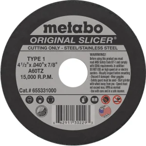 Metabo Type 1 ORIGINAL Cutting Wheels 4-1/2x.040×7/8 100/bx – 655331000