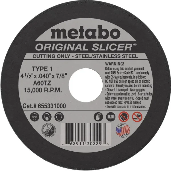 Metabo Type 1 ORIGINAL Cutting Wheels 4-1/2x.040×7/8 100/bx – 655331000