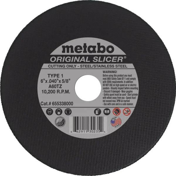 Metabo Type 1 ORIGINAL Cutting Wheels 6x.040×5/8, 50/pk – 655338000