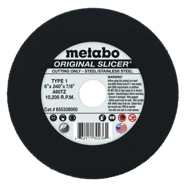 Metabo Type 1 ORIGINAL Cutting Wheels 6x.040×7/8, 50/pk – 655339000