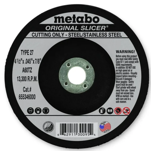 Metabo Type 27 ORIGINAL Cutting Wheels 4.5x.045×7/8, 50/pk – 655346000