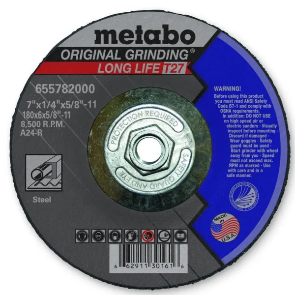 Metabo grinding wheel, 7″ x 1/4″ x 5/8″, 10/pk – 655782000
