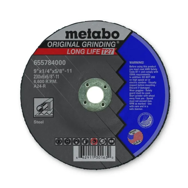Metabo Grinding Wheel, 9″ x 1/4″ x 5/8″, 10/pk – 655784000