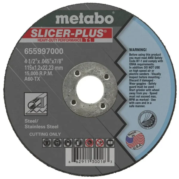 Metabo Type 1 SLICER+ High Cut Wheels 4-1/2x.045×7/8, 50pk – 655997000