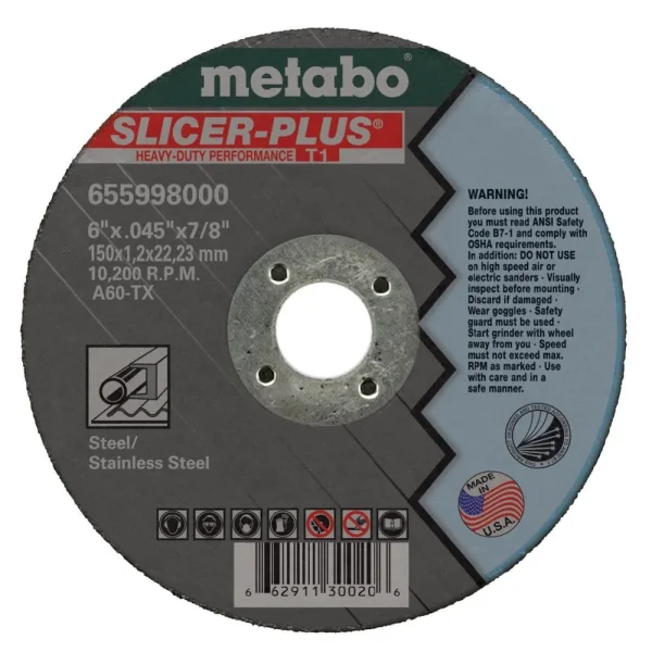 Metabo Type 1 SLICER-PLUS Cutting Wheels 6x.045×7/8 50/Box – 655998000