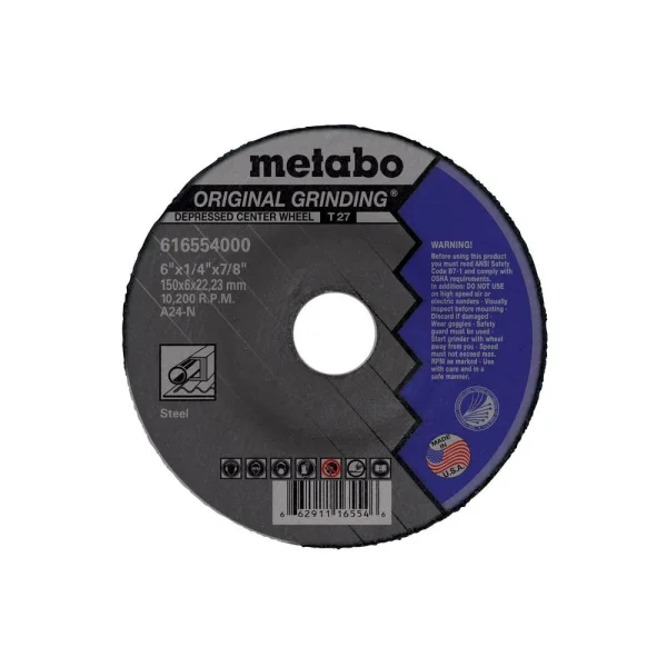 Metabo Original Grinding 6″ X 1/4″ X 7/8″ Type 27, A24N- US616554000