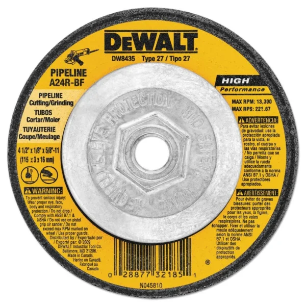 Dewalt Type 27 HP Metal Grinding Wheels, 4.5″ x 5/8-11″, 10/pk – DW4523
