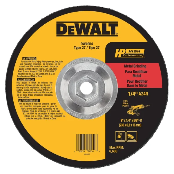 Dewalt HP Metal Type 27 Grinding Wheels, 9″ x 1/4″ x 5/8-11″, 10/pk – DW4954