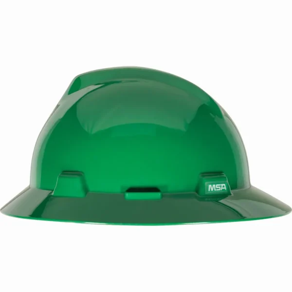 MSA V-Gard Green Full Brim Hard Hat w/ Fas-Trac III Suspension, Slotted – 475370