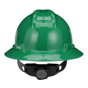 MSA V-Gard Green Full Brim Hard Hat w/ Fas-Trac III Suspension, Slotted – 475370