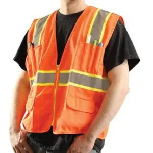 OccuNomix ANSI Class 2 2-Tone High Vis Surveyor Safety Vest Orange LG – LUX-ATRANS-OL
