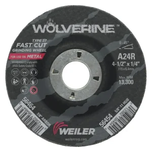 Weiler Wolverine Grinding Wheel, 4.5″ x 1/4″ x 7/8″, Type 27 -box of 10 – 56464