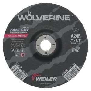 Weiler Wolverine Grinding Wheel, 7″ x 1/4″ x 7/8″, Type 27 10pk – 56467