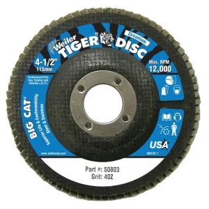 Weiler 50803 Big Cat 4-1/2″ 40GR Premium High Density Flap Disc for Steel & Stainless (2/pack)