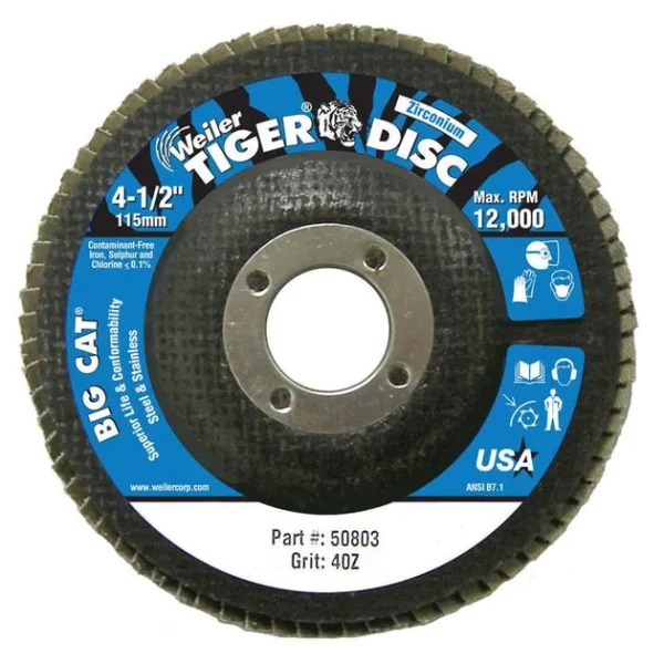 Weiler 50803 Big Cat 4-1/2″ 40GR Premium High Density Flap Disc for Steel & Stainless (2/pack)