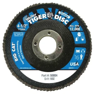 Weiler 50804 Big Cat 4-1/2″ 60GR Premium High Density Flap Disc for Steel & Stainless (2/pack)
