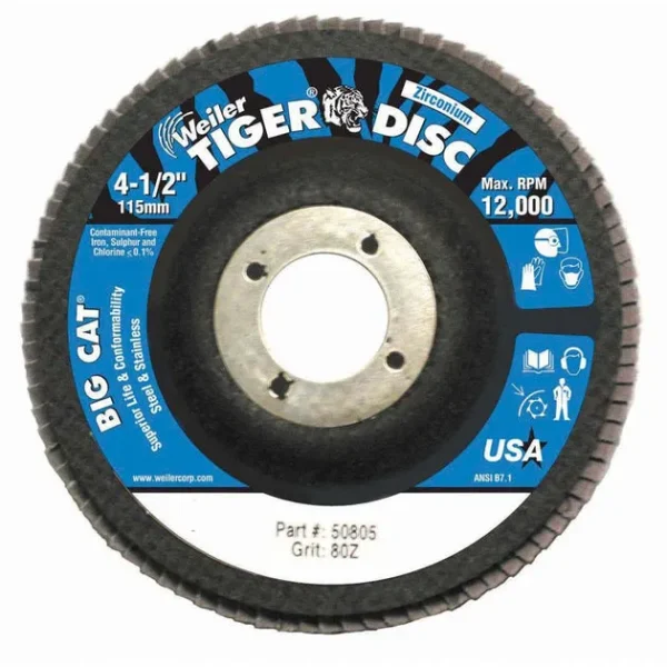 Weiler 50805 Big Cat 4-1/2″ 80GR Premium High Density Flap Disc for Steel & Stainless (2/pack)
