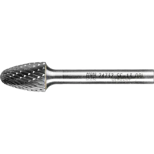 Pferd Carbide Bur – Tree Shape, DBL Cut 1/2” x 3/4” x 1/4” Shank – SF-13 ( EDP 24732)