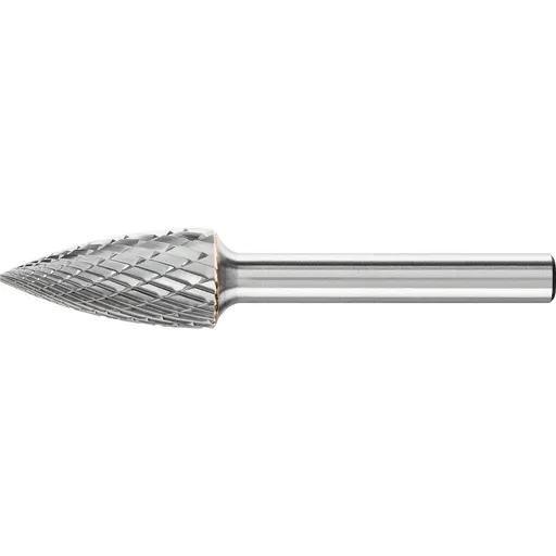 Pferd Carbide Bur – Tree Shape (Pointed), DBL Cut 1/2” x 1” x 1/4” Shank – SG-5 ( EDP 24812)