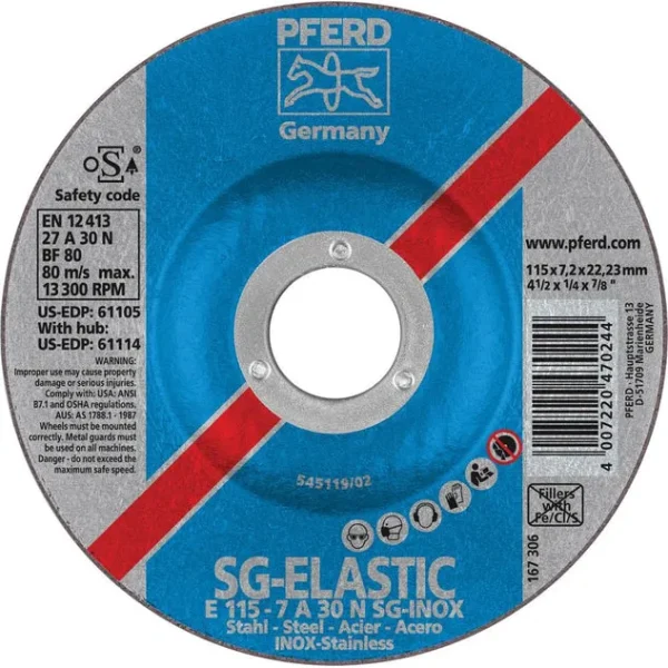 Pferd 61105 SG Elastic 4-1/2″x1/4″x7/8″ Grinding Wheel (Package of 10)